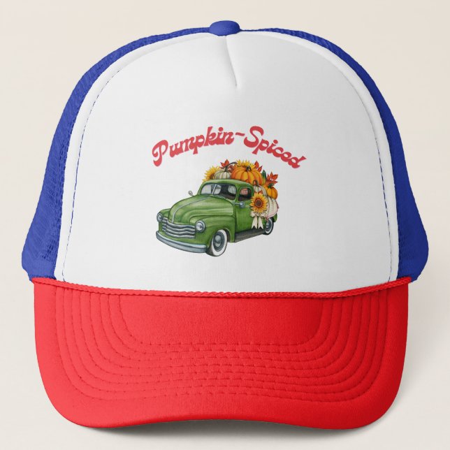 Vintage Pumpkin Spiced Aesthetic Retro Vibe Trucker Hat (Front)