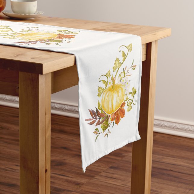 Vintage Pumpkin Thanksgiving Art Rustic Autumn Medium Table Runner (In Situ)