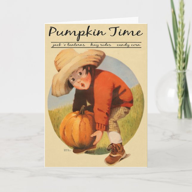 VINTAGE "PUMPKIN TIME" AUTUMN HARVEST HOLIDAY CARD (Front)