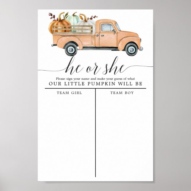 Vintage Pumpkin Truck Gender Reveal Voting Sign (Front)