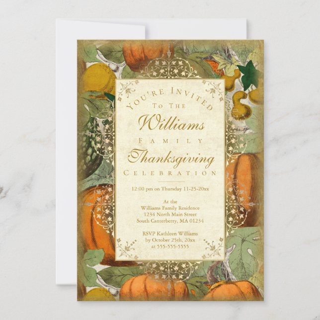 Vintage Pumpkins and Gourds Invitation (Front)