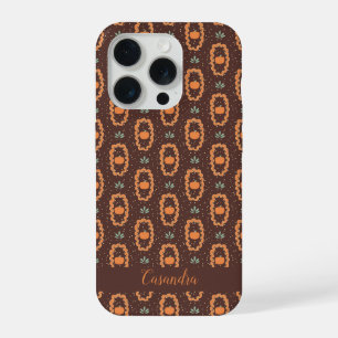 Vintage pumpkins and leaves brown pattern custom iPhone 15 pro case