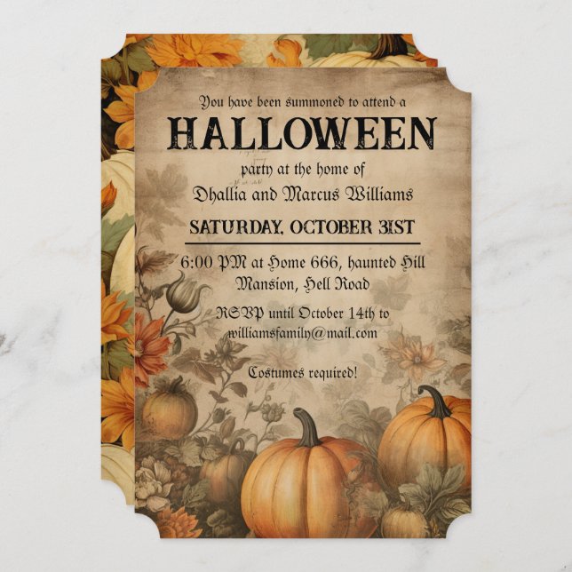 Vintage Pumpkins Halloween Party Invitation (Front/Back)