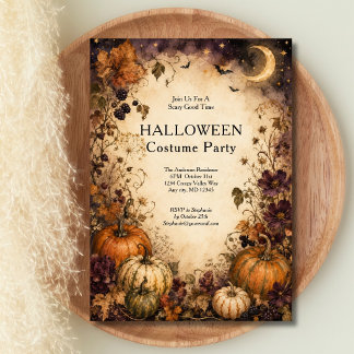 Vintage Pumpkins Moon Halloween Party Invitation