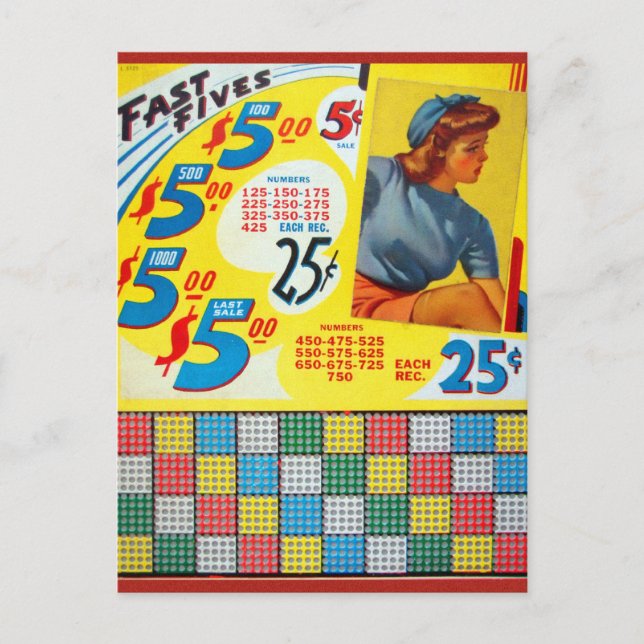 Vintage Punchboard 'Fast Fives' Postcard (Front)