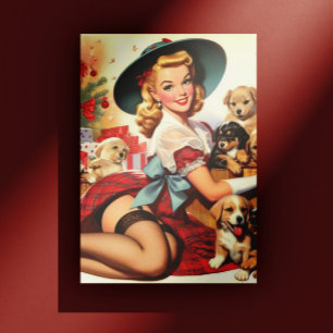 Vintage Puppies Pin-up Postcard