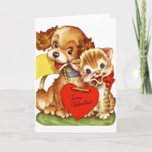Vintage Puppy and Kitten Valentine's Day Card