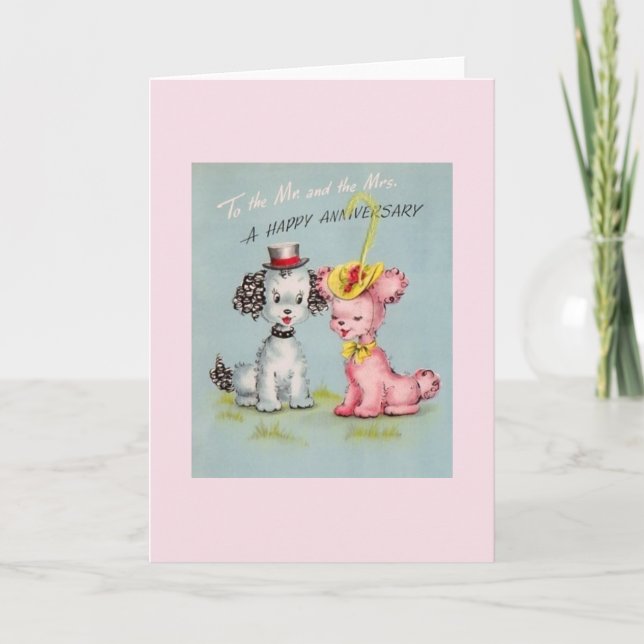 Vintage Puppy Anniversary Greeting Card (Front)