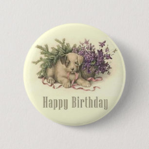 Vintage Puppy Birthday Button