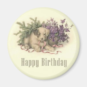 Vintage Puppy Birthday Magnet