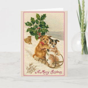 Vintage Puppy Christmas Greeting Card