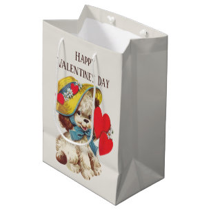 Vintage puppy Happy Valentine's Day Medium Gift Bag