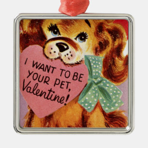 Vintage Puppy Holds Heart Valentine Metal Tree Decoration