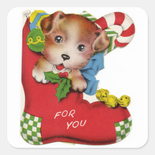 Vintage Puppy In Stocking Square Sticker