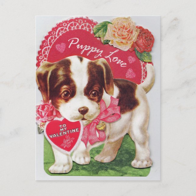 Vintage Puppy Love Be My Valentine Holiday Postcard (Front)