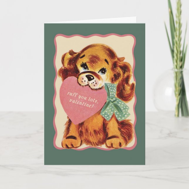 Vintage Puppy Valentine Card – Ruff You Lots (Front)