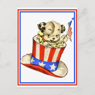 Vintage Puppy with Flag Postcard