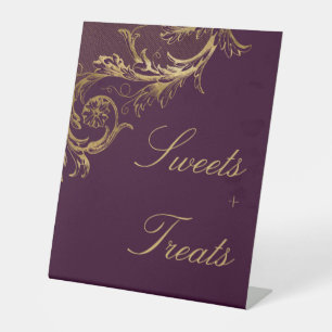 Vintage Puprole Gold Damask Sweets Treats Wedding Pedestal Sign