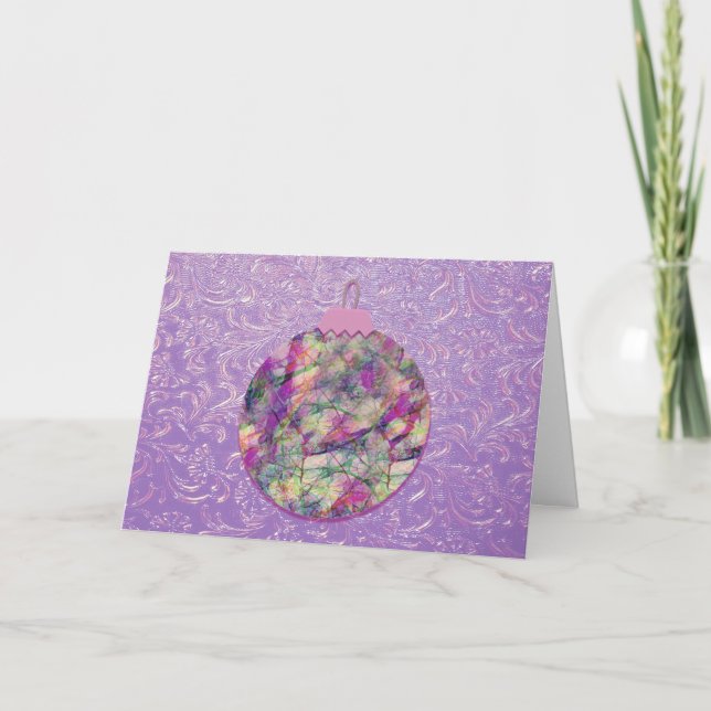 Vintage Purple Abstract Ornament Christmas Card (Front)