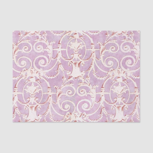 Vintage Purple and Beige Damask Pattern Tissue Paper (Front)