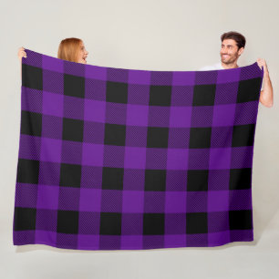 Vintage Purple and Black Buffalo Plaid Fleece Blanket