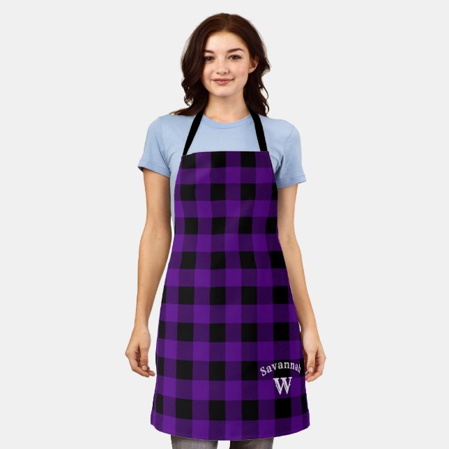 Vintage Purple and Black Buffalo Plaid Monogram Apron (Worn)