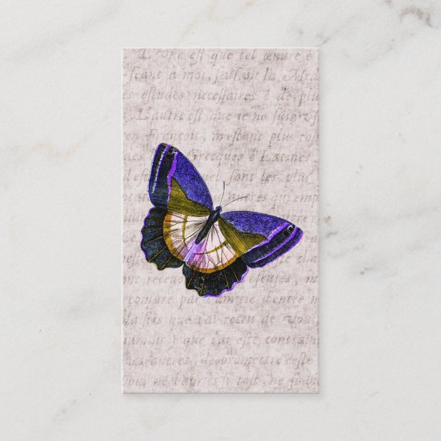 Vintage Purple and Gold Butterfly Illustration Business Card (Front)