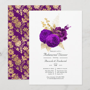 Vintage Purple and Gold Floral Rehearsal Dinner Invitation
