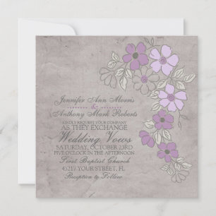 Vintage Purple and Grey Floral Wedding Invitation