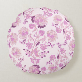 Vintage Purple And Pink Floral Design Round Pillow