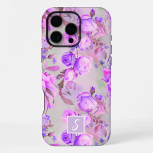 Vintage Purple and Pink Floral Monogram iPhone 16 Pro Max Case