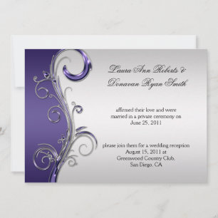 Vintage Purple and Silver Ornate Post Wedding Invitation