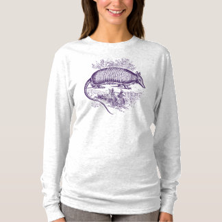 Vintage Purple Armadillo Woodblock Print T-Shirt