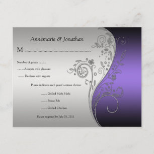 Vintage Purple Black and Silver Floral RSVP Card