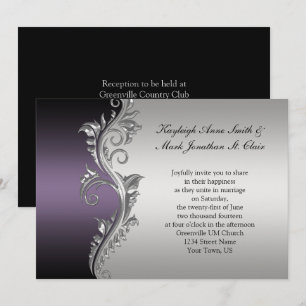 Vintage Purple Black and Silver Wedding Invitation