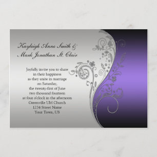 Vintage Purple Black and Silver Wedding Invitation