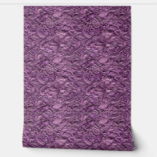 Vintage purple black faux tooled leather wallpaper