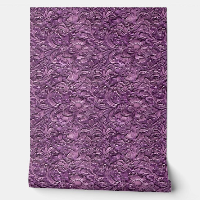Vintage purple black faux tooled leather  wallpaper (Unrolling)