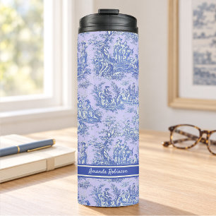 Vintage Purple Blue French Toile de Jouy Pattern Thermal Tumbler