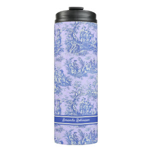 Vintage purple blue toile de jouy printed thermal tumbler