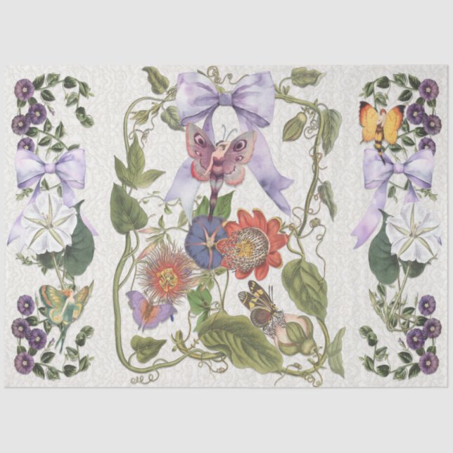 Vintage Purple Bow Fairy Garden Passion Flower Tissue Paper (Front)