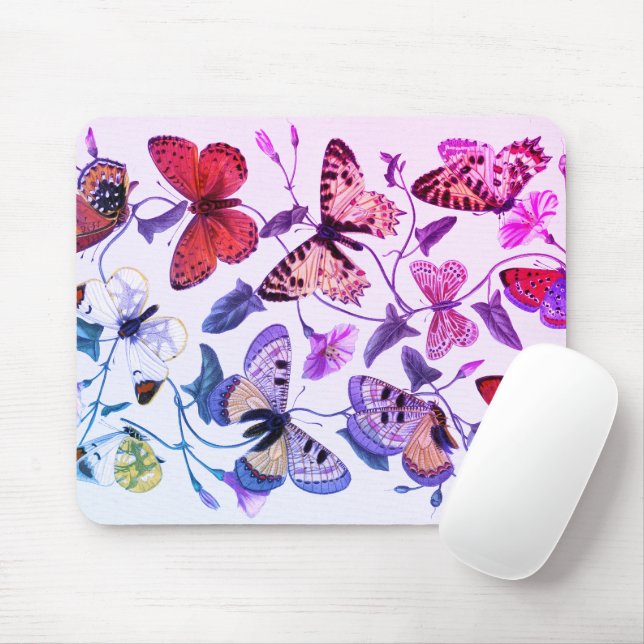 Vintage Purple Butterfly & Moth Painting Mouse Mat (With Mouse)