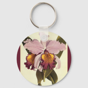Vintage Purple Cattleya Orchid, Tropical Flowers Key Ring