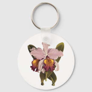 Vintage Purple Cattleya Orchid, Tropical Flowers Key Ring