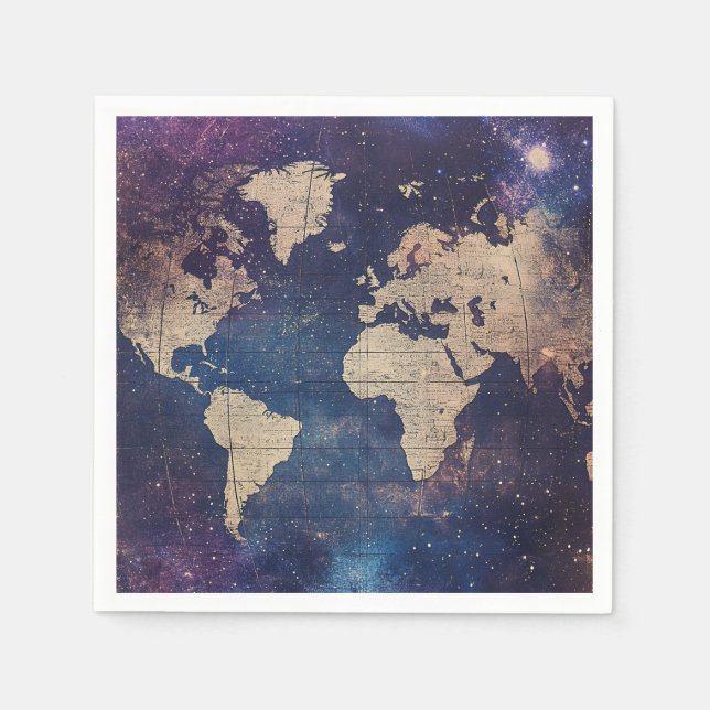Vintage Purple Celestial World Map (11) Napkin (Front)