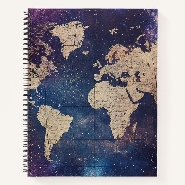 Vintage Purple Celestial World Map (11) Notebook (Front)