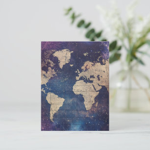 Vintage Purple Celestial World Map (11) Postcard