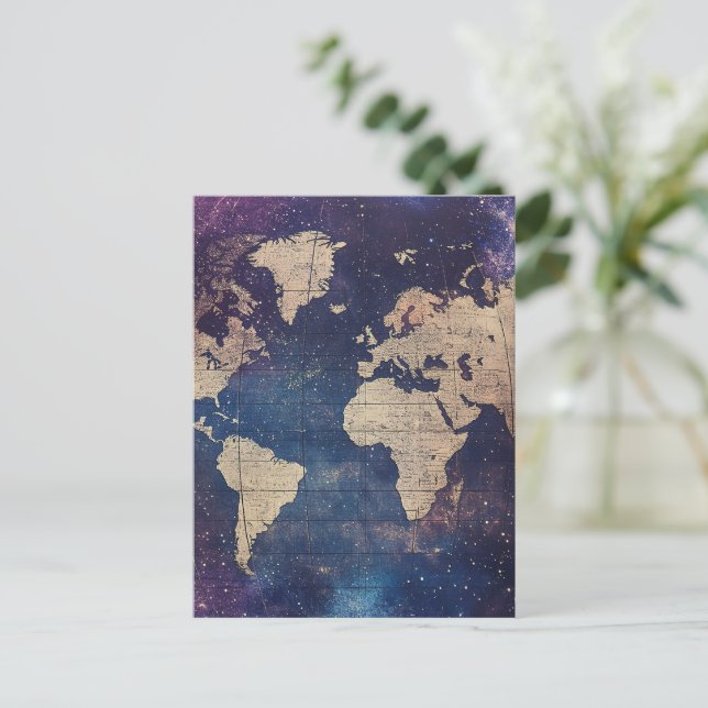 Vintage Purple Celestial World Map (11) Postcard (Standing Front)