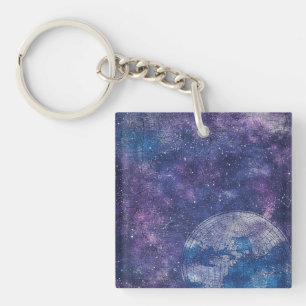 Vintage Purple Celestial World Map (12) Key Ring