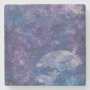 Vintage Purple Celestial World Map (12) Stone Coaster